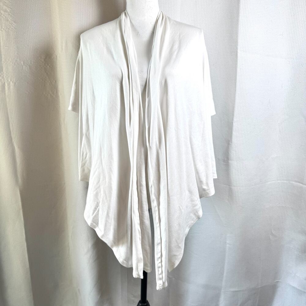 C&C California White Cotton Womens M Open Cardigan Sweater 3/4 Sleeve Boho EUC